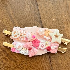 Pink Decorative Bow & Star Hair Clips Set